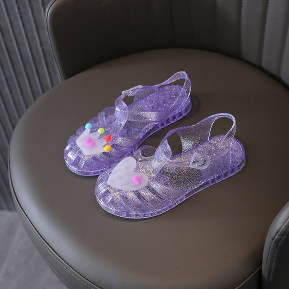 EGNMCR Womens Sandals Girl's Sandals Toddler Shoes Baby Girls Cute Crown Jelly Colors Hollow Out Non-slip Soft Sole Beach Roman Sandals Kid Shoes