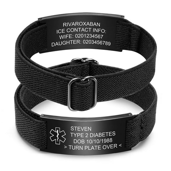 Personalized Medical Alert Bracelets for Men & Women, Customized Elastic Strap Stainless Steel ID Bracelets Engraved Medic Info Bracelets Wristband