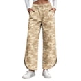 thumbnail image 3 of Women's Camo Wide Leg Pants High Waisted Elastic Waist Lounge Pants with Pockets Tulip Hem Casual Cropped Ankle Lenght for Daily Outdoor Wear Soft Comfy, 3 of 10