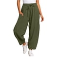 thumbnail image 5 of Tumotour Athletic Workout Running Pants for Women Elastic Waist Drawstring Wide-Leg Pants Slacks Summer Beach Trousers with Pocket, 5 of 7