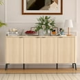 thumbnail image 3 of 63"" Mid Century Modern Fluted Buffet Cabinet with 4 Doors - Wood Storage Sideboard Credenza for Living Room, Kitchen, Entryway - Oak Finish, 3 of 7