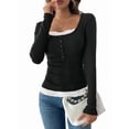 thumbnail image 2 of Lace Henley T-Shirts for Women Button Down Slim Fit Tops Long Sleeve V-Neck Tunic Top Blouse, 2 of 9