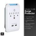 thumbnail image 2 of Protector contra sobretensiones GE Pro, extensor de 3 salidas y 2 puertos USB, color blanco, 2 of 6