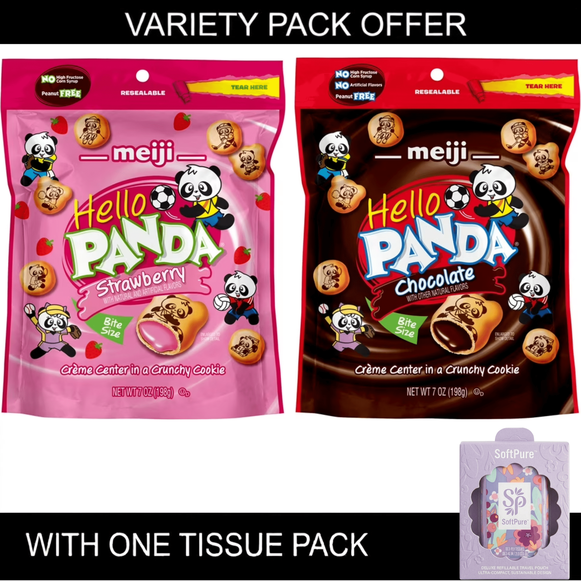 2 pack) Meiji Hello Panda Cookies, 4-Flavor Bags, 7 Ounce Bag