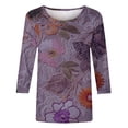 thumbnail image 5 of Ayolanni Holiday Shirts for Women 3/4 Sleeve Crew Neck Vintage Floral Blouse Plus Size Tunic Shirts Basic Tops for Women Purple XXXL, 5 of 5