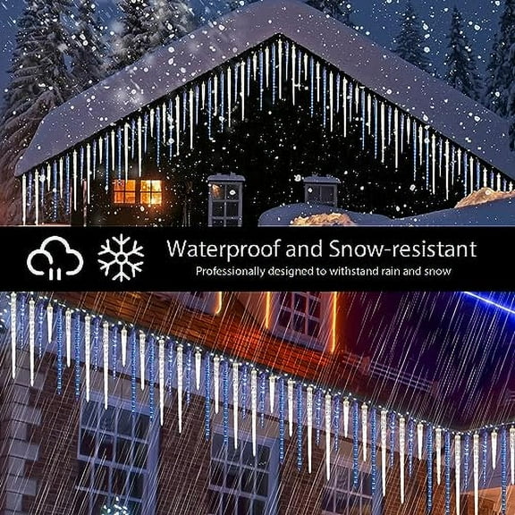 Meteor Shower Lights - 16.5" Outdoor Icicle, Blue & White, Connectable Ice Falling Lights, Xmas Tree Decor