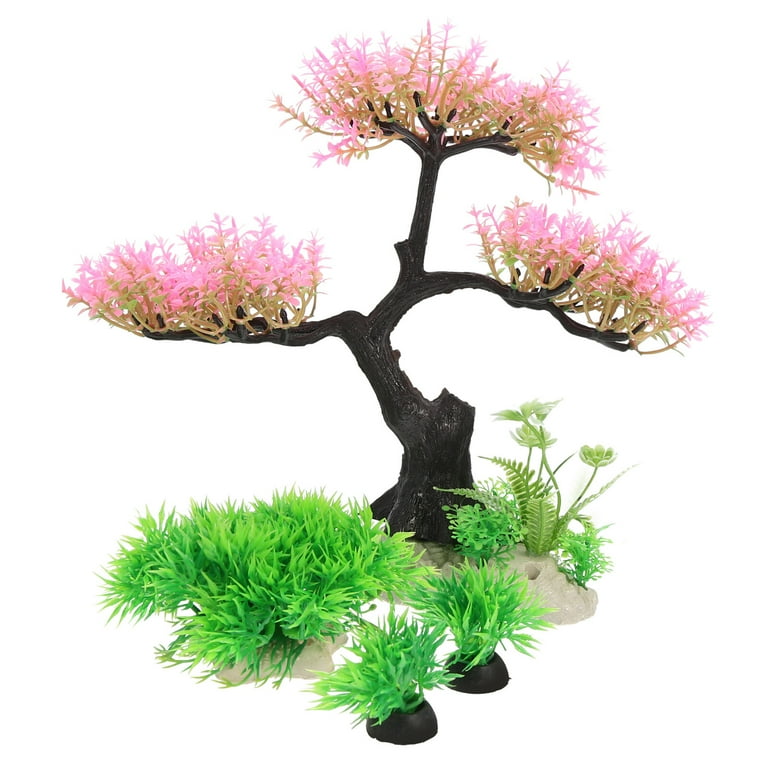 Pink Cherry Blossom Aquarium Tree - Artificial Plastic Plants For Fish Tank Decor