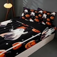 thumbnail image 3 of Homewish Halloween Cartoon Ghost Zipper Twin Comforter Sets with Fitted Sheet and 2 Pillowcases, Pumpkin Lantern Zipper Bedding Set, Black Orange Purple, Black Reversible, 3 of 7