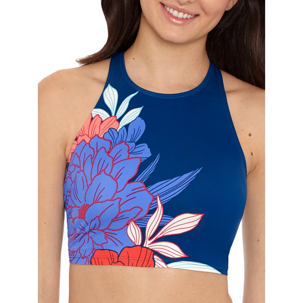 Avia Avia Women's Flower Placement Print High Neck Swimsuit Top