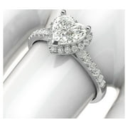 Sterling Silver Simulated Heart-shaped Diamond Halo Engagement Ring with Side Stones Promise Bridal Ring (4)