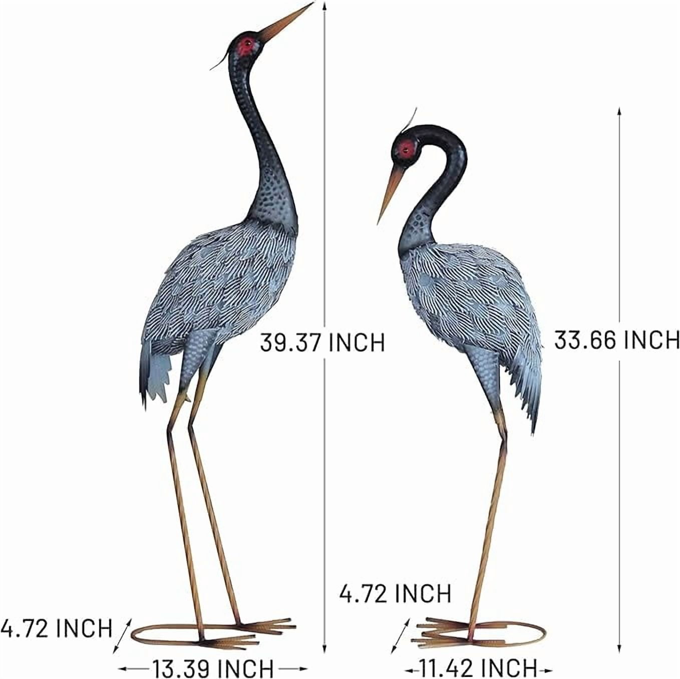 Crane Garden Statue Décor, Metal Crane Yard Art for Outdoor Patio Lawn Backyard Pool, Garden Sculpture & Statues, Set of 2, Black and White