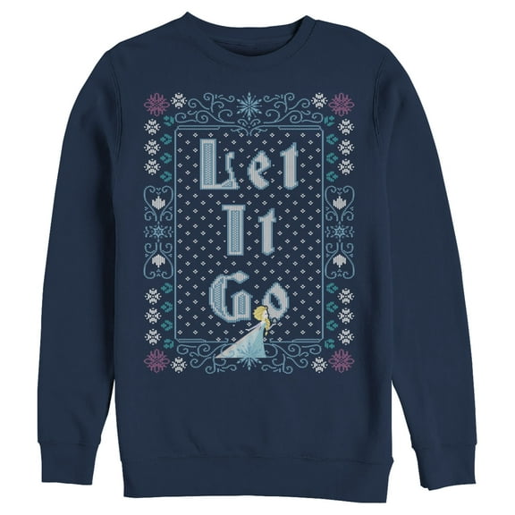 Men's Frozen Let Go Knit Pattern  Sweatshirt Navy Blue Medium