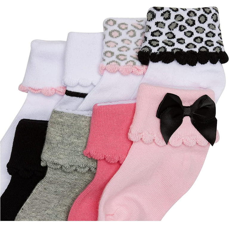 Luvable Friends Baby Girl Fun Essential Socks, Black Pink Bow, 0-6 Months