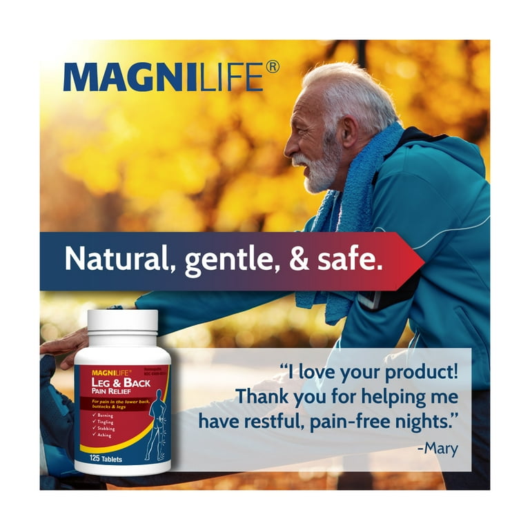  MagniLife Leg & Back Pain Relief, Fast-Acting for Sciatica Pain,  Naturally Soothe Burning, Tingling and Stabbing Pains - 125 Tablets :  Health & Household