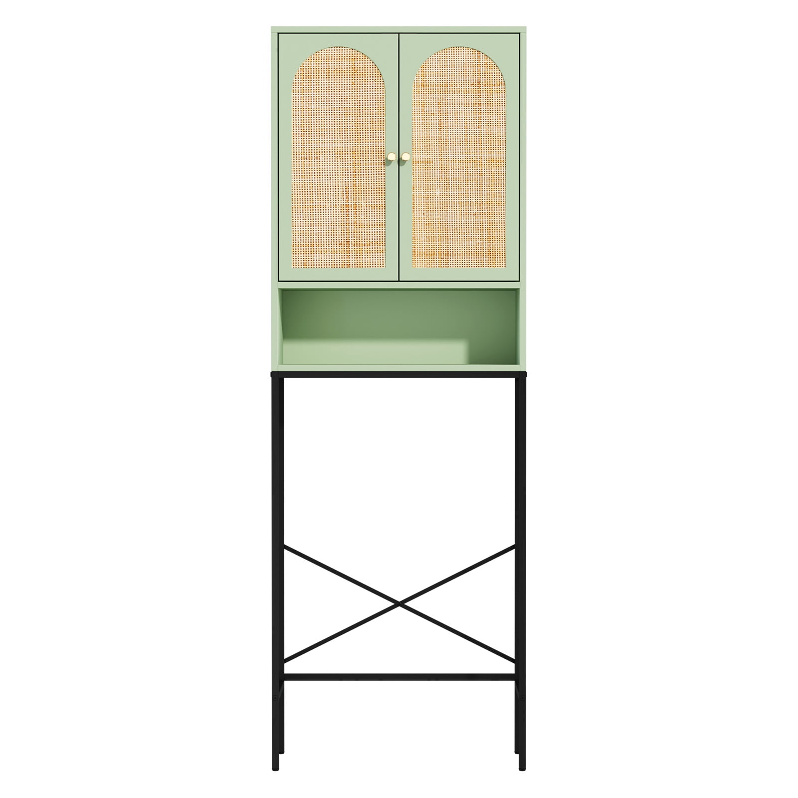 Ktaxon Over the Toilet Bathroom Cabinet Storage Space Saver with Double Doors and Open Shelving, Green