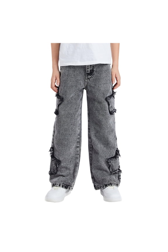 Boys Casual Elastic High Waisted Pocket Side Cargo Pants Casual Y2K Parachute Pants for Fall and Winter Elastic Waist School Kids Pants Boys 11-12 Years