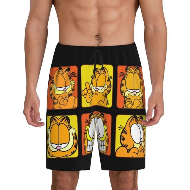 Custom Print Men Manga Garfields Cartoon Anime Cat Pattern Pajama Bottoms Sleepwear Pjs Sleep Shorts with Pockets