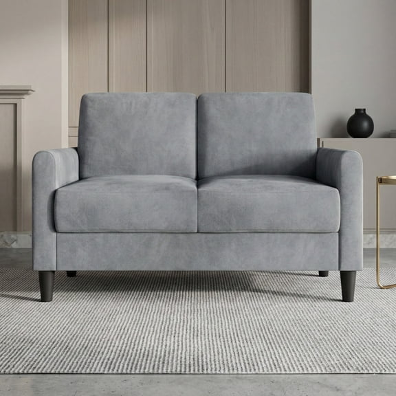 Home Design Goliad Velvet Arm Loveseat with Pocket Spring, Soft Cushions, Clean Lines Design, Gray