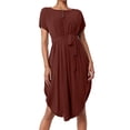 thumbnail image 1 of Vestido midi con cinturón y botones para mujer: estilo informal y fluido, tejido ligero, cinturón ajustable, apto para tres estaciones, 1 of 5
