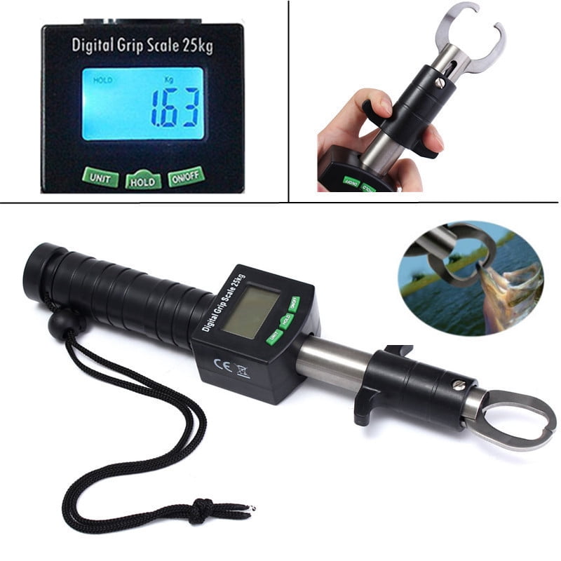 Portable Multi-functional Digital Fishing Lip Grabber Holder with 1M Tape Measure and 25kg/55lb Scale Fishing Gripper 