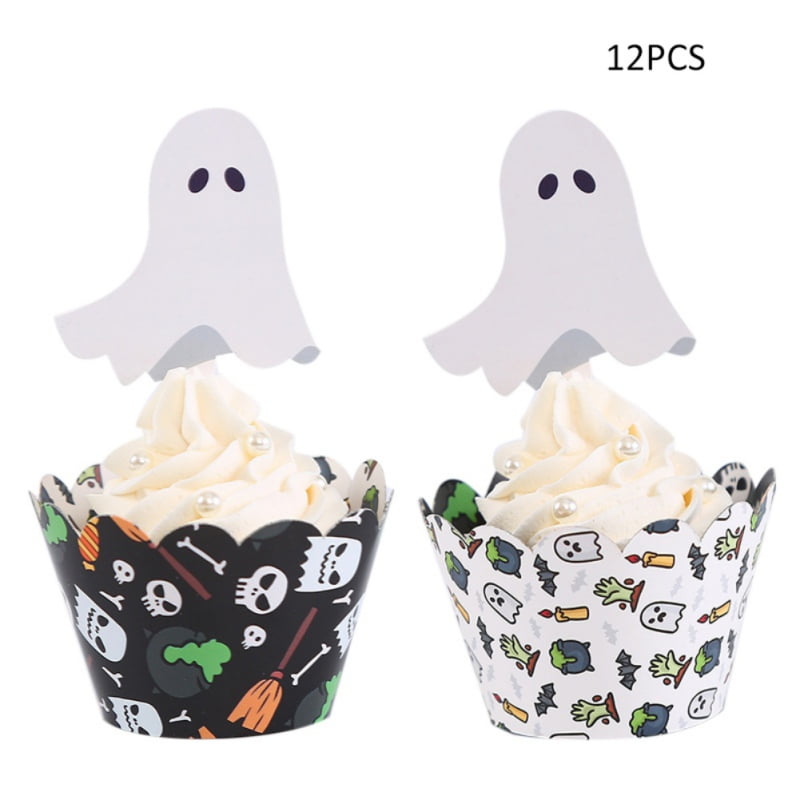 12pcs Set Halloween Cupcake Toppers And Wrappers Holiday Party