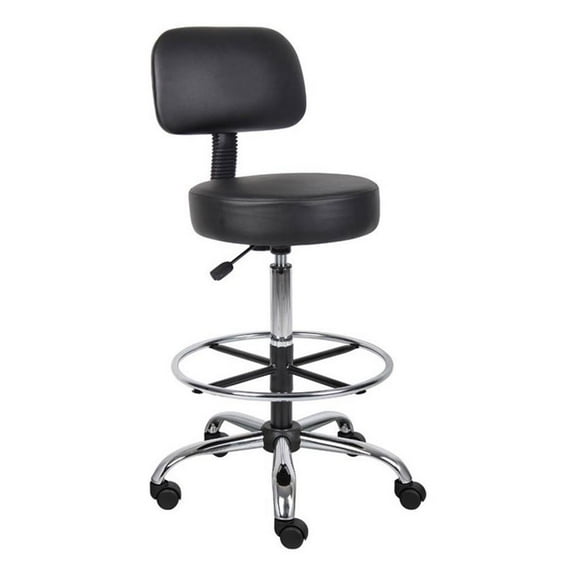 Bowery Hill Contemporary Vinyl Mid-Back Medical/Drafting Stool in Black