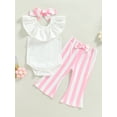 thumbnail image 2 of Cenuakty Baby Girls Pants Set, Sleeveless Ruffled Tops with Stripes/Flower Flare Pants and Headband Summer Outfit, 2 of 7
