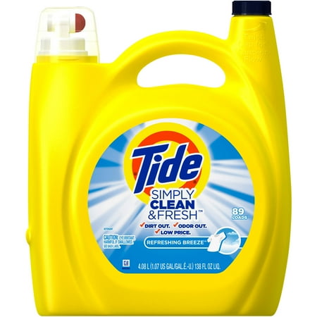 Tide Simply Clean & Fresh HE Liquid Laundry Detergent, Refreshing Breeze Scent, 89 loads, 138 oz