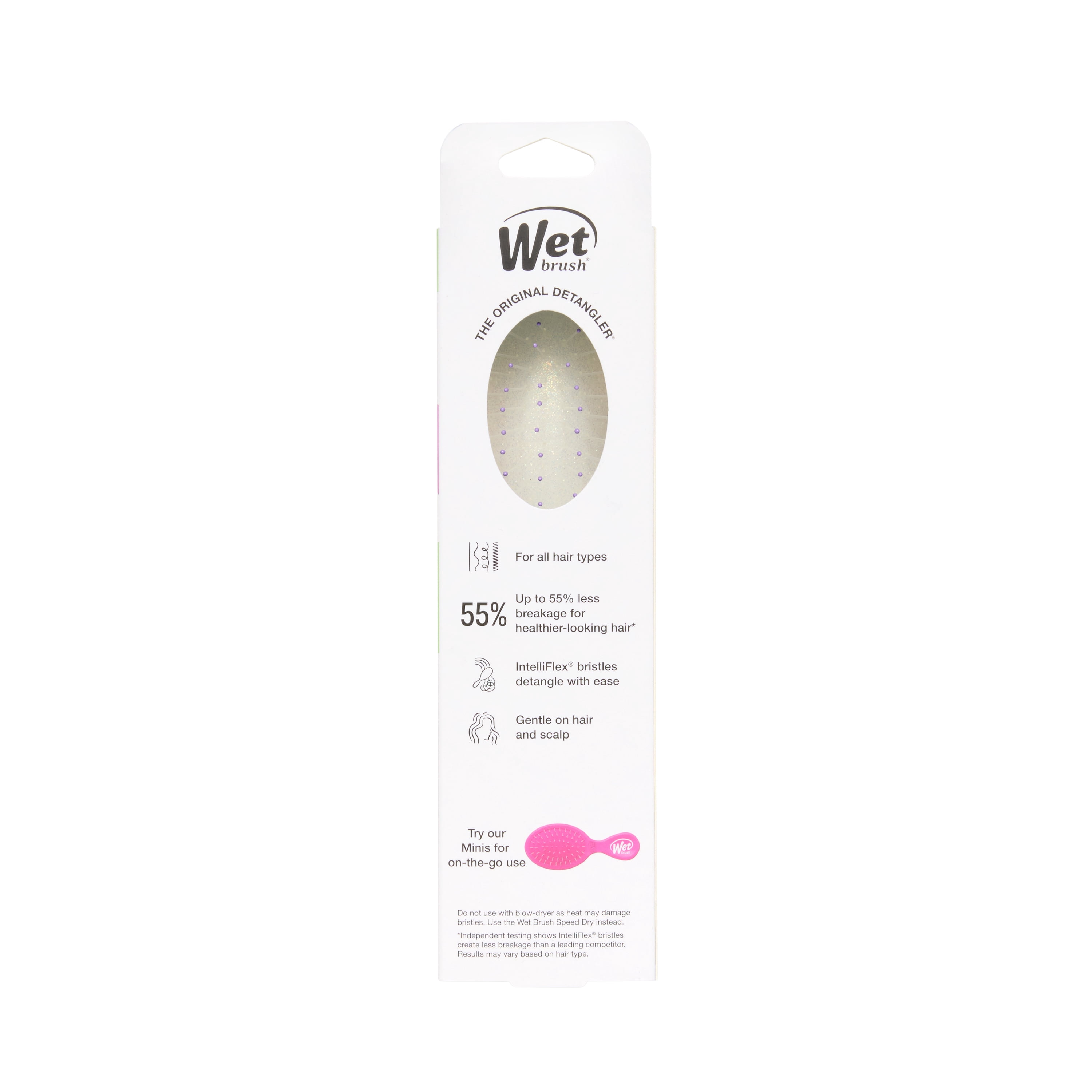 Wet Brush Original Detangler Hair Brush, Midi Size, Glitter Hearts Design, for Wet or Dry Hair