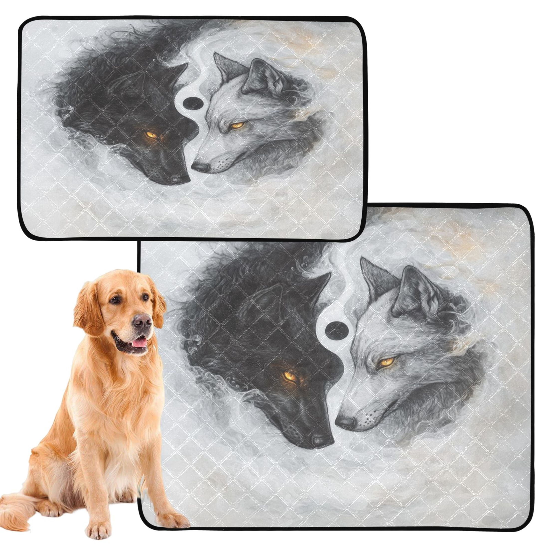Qxltty Black White Wolf Pattern Cat litter Pads Pet Set of 3 Diaper Mats Center Anti-leakage Layer Absorbent Soft and Comfortable
