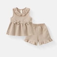 thumbnail image 1 of Zpanxa Girls 2 Piece Outfits Solid Color Round Neck Sleeveless Bow Detail Top with Ruffle Hem Shorts Set 3-4 Years, 1 of 5