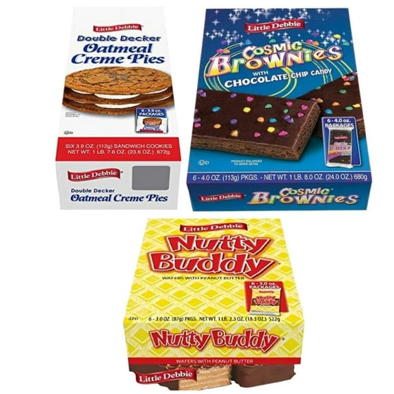 The Snack Store Variety Pack | Oatmeal Creme Pies, Cosmic Brownies, and Nutty Buddy, 3 Boxes of 6 Count, 18 Total Desserts!