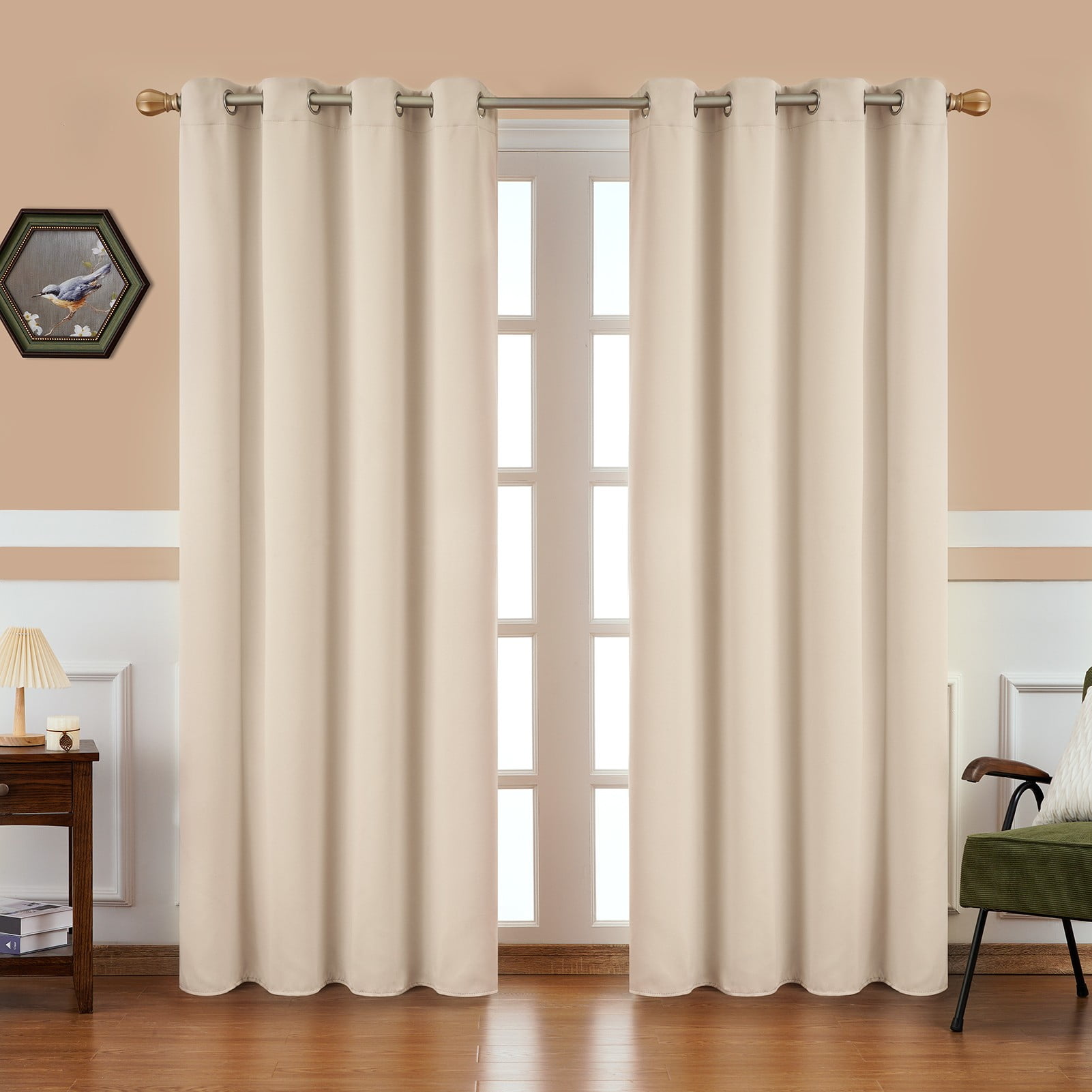 Topfinel 100% Blackout Curtains 52 x 63 inches Long for Bedroom Living Room  Solid Grommet Room Darkening Drapes 2 Panels, Beige - Walmart.com