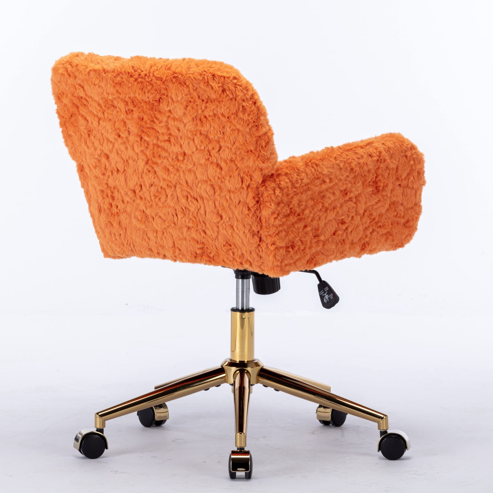 GAKMCIL Artificial Alpaca Wool Home Office Chair, Ergonomic Desk Chair, Vanity Chair with 360 ° Swivel, Arm, Golden Metal, Chassis can be Tilted 40°, 300lb Load for Study, Office, Bedroom (Orange)