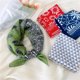 thumbnail image 3 of Nvzi Elegante bufanda cuadrada pequeña, nueva diadema de primavera, bufanda de algodón y cáñamo estampada versátil, 1 pieza (azul), 3 of 4