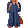 thumbnail image 2 of Denim Dress for Women Summer Casual Babydoll 2025 V Neck 3/4 Puff Sleeve Jean Dresses Dark Blue XXL, 2 of 7