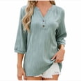 thumbnail image 1 of Timegard Womens Tops Notched V-Neck 3/4 Sleeve Textured Solid Color Tee Dressy Casual Loose Top Blouse, 1 of 8