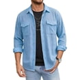 thumbnail image 2 of YueHuiYing Men's Solid Color Long Sleeve Button Down Shirt With Chest Pockets Casual Collared Cardigan Style Top For Daily Wear And Outdoor Activities, 2 of 5