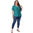 thumbnail image 3 of Women's Plus Tops Hollow Casual V Neck Short Sleeve Summer Blouse Shirts 3X Cyan, 3 of 6
