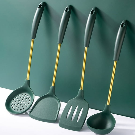 EXHUMKY Reusable Stainless Steel Cooking Utensils Set Comfortable Grip Silicone Tools