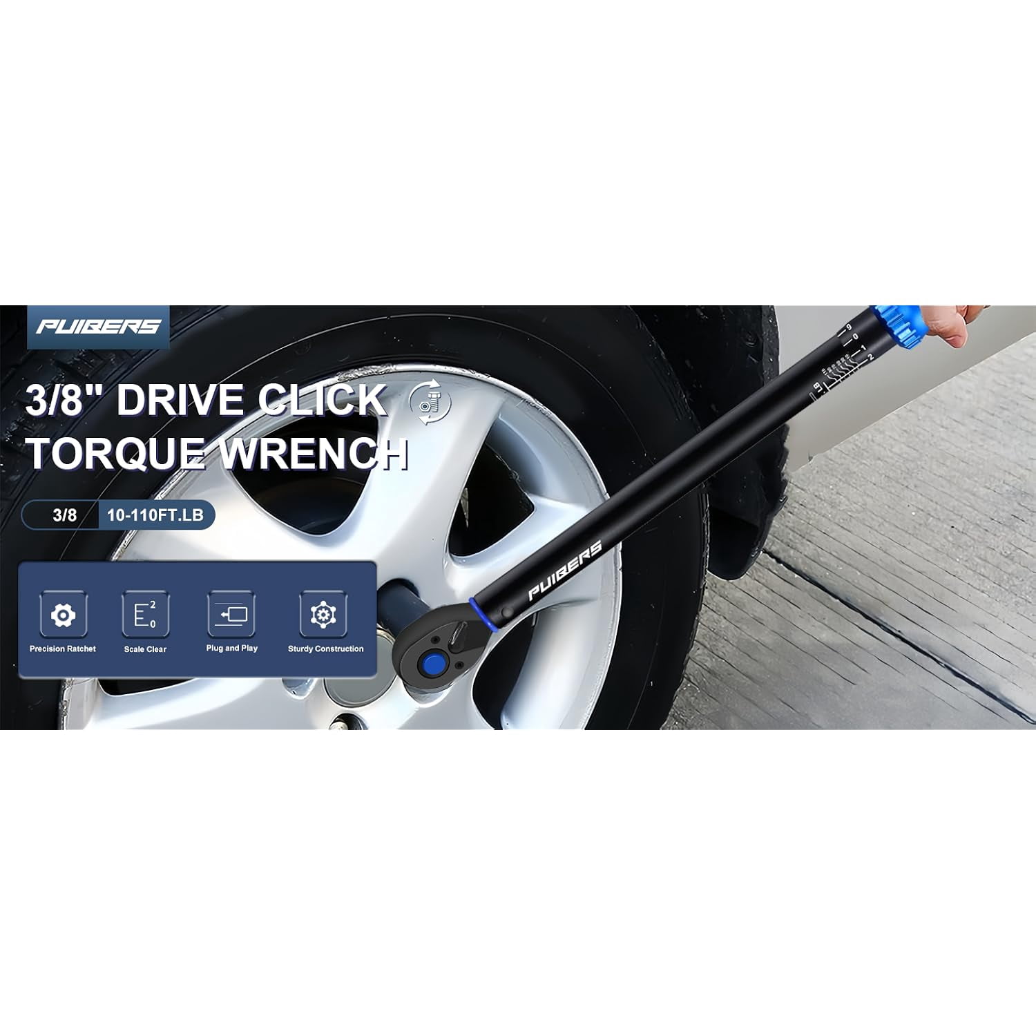 3/8 inch Drive Click Torque Wrench, Torque Wrench 3/8 Torquimetro 10-110 FT.LB/13.6-149.2 Nm, Dual-Direction Adjustable 72 Tooth Click Car Torque Wrench for Bike Moto and Car Repair
