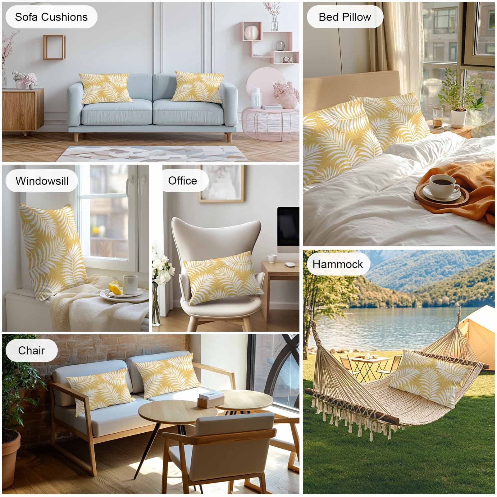Outdoor Waterproof Throw Pillow Covers Set of 2 Summer Palm Leaves Decorative Pillowcases Lumbar Outdoor Pillows Cushion Case 20x12 Inch Yellow Tropical Leaf Plant Patio Pillows for Couch Sofa Bed