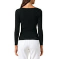 thumbnail image 3 of Women's V-Neck Knitted Sweaters Ruched Button Tops Slim Fit 2025 Long Sleeved T-Shirts XS Black, 3 of 6