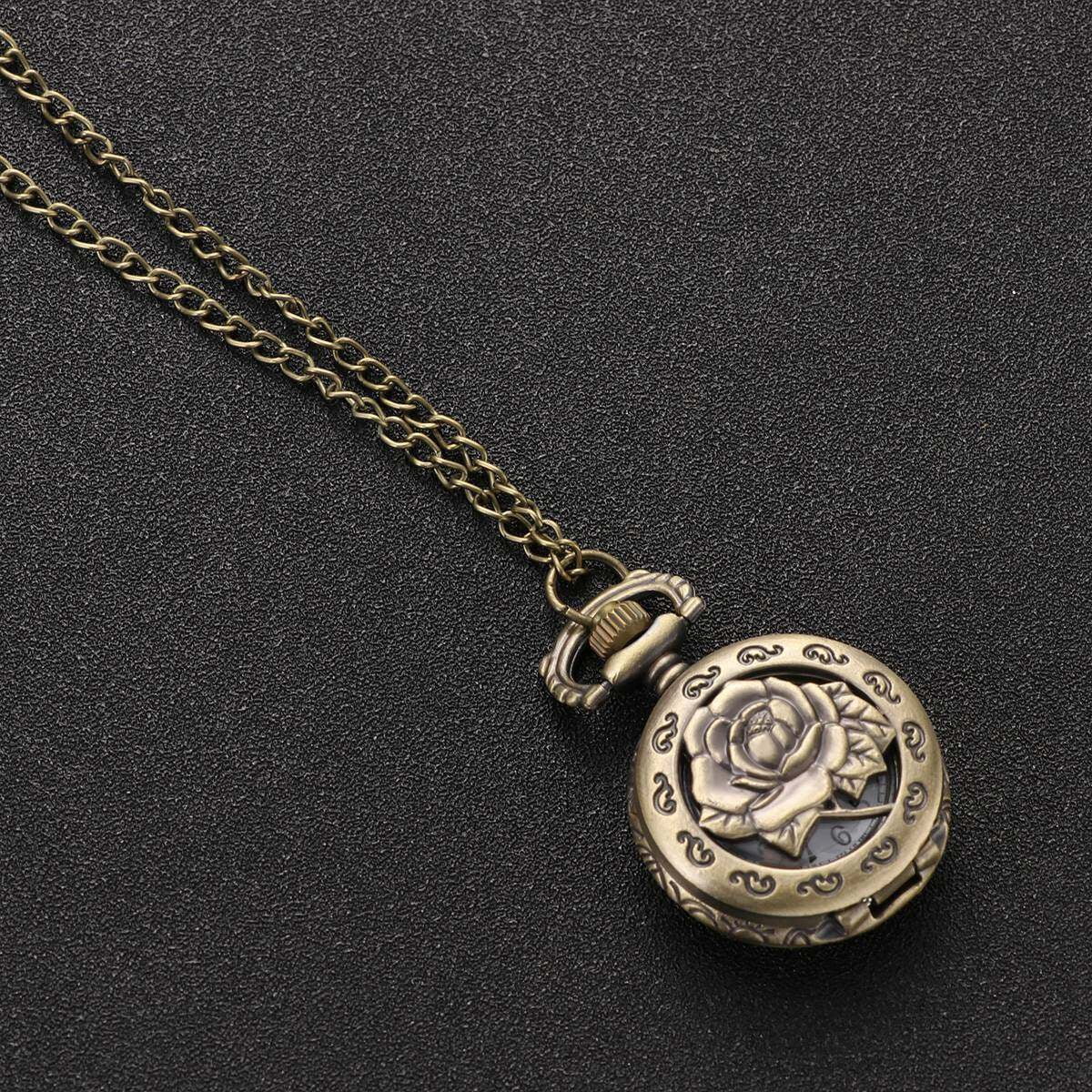 Vintage Retro Bronze Quartz Pocket Watch Pendant Chain 