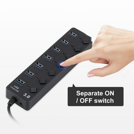 USB 3.0 HUB Splitter 7 Ports with On/Off Switches High Speed 5Gbps ...