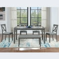 thumbnail image 4 of MAYEERTY 6 Piece Kitchen Dining Set, Rectangular Wooden Dining Table with 4 Upholstered Chairs and a Bench, Dining Table Set for 6 People, Living Room, Home Bar and Kitchen, Gray, 4 of 6