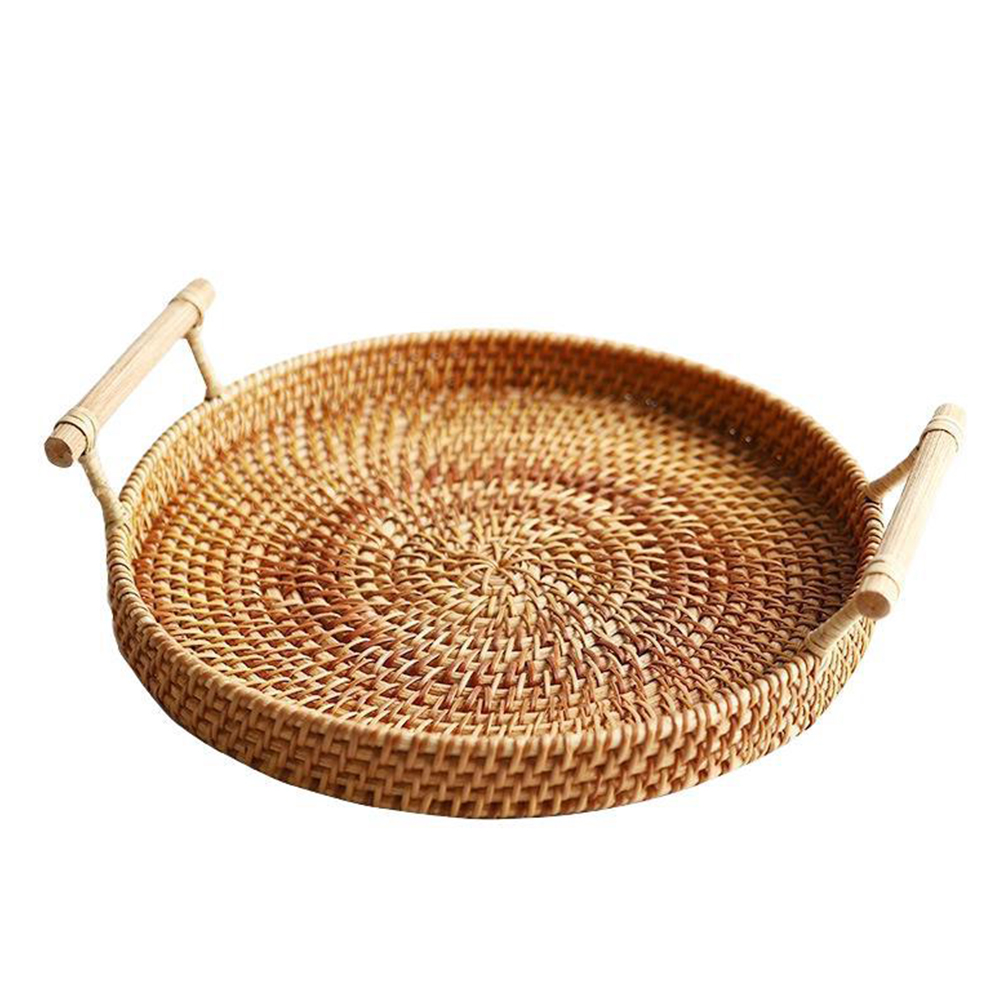 1PC Rattan Woven Basket Practical Picnic Ratten Tray Outdoor Storage