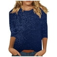 thumbnail image 3 of YOIAVAIOY Sparkly Tops for Women Elegant Shimmer Glitter 3/4 Sleeve Crew Neck Evening Shirts Trendy Going Out Party Tunic Blouses Dark Blue M, 3 of 7