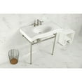 thumbnail image 2 of Kingston Brass VPB28140W86 Bristol 36" Ceramic Console Sink with Stainless Steel Legs (8-Inch, 3-Hole), White/Polished Nickel, 2 of 7