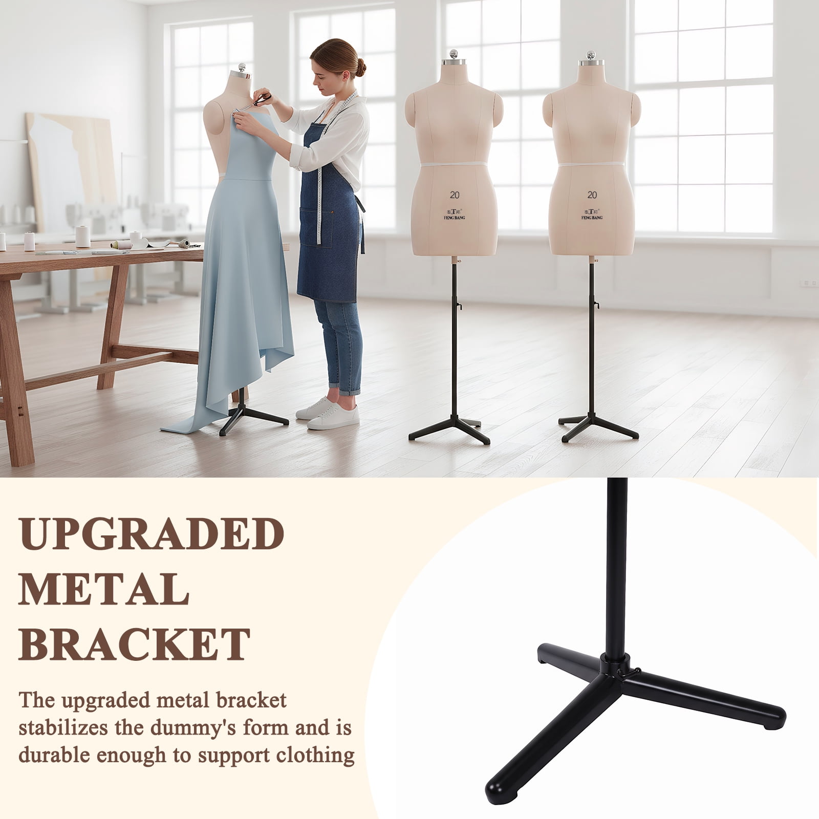 Btidfty Dress Form Height Adjustable Female Half Body Sewing Mannequin with Metal Stand Mannequin Body for Retail Boutique Store